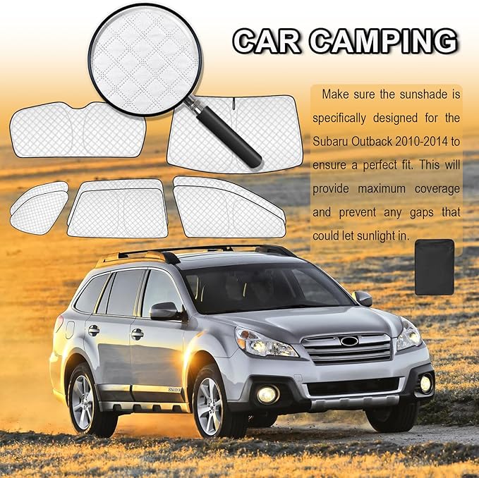 KMF 8pcs Thicken Sun Shades for Subaru Outback 2010-2014 Accessories, Custom Privacy Full Car Window Covers Sunshade for Windshield Side Rear, UV Block and Blackout for Camping Outdoor
