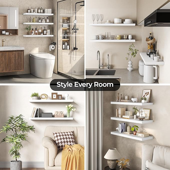 Fun Memories Floating Shelves for Wall 30 Inch Set of 3, Farmhouse Floating Shelves with Invisible Heavy Duty Bracket, 10 Inc