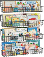 X-cosrack 24 Inch Wall Mounted Kids Bookshelf, Floating Metal Book Shelves for Kids Nursery Toddler Classroom, Hanging Book S