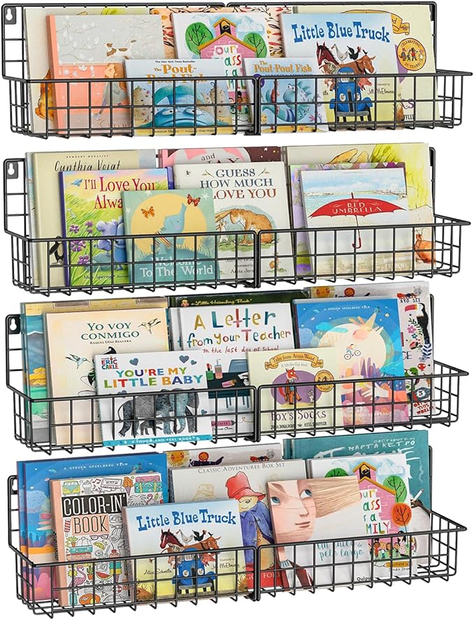 X-cosrack 24 Inch Wall Mounted Kids Bookshelf, Floating Metal Book Shelves for Kids Nursery Toddler Classroom, Hanging Book S