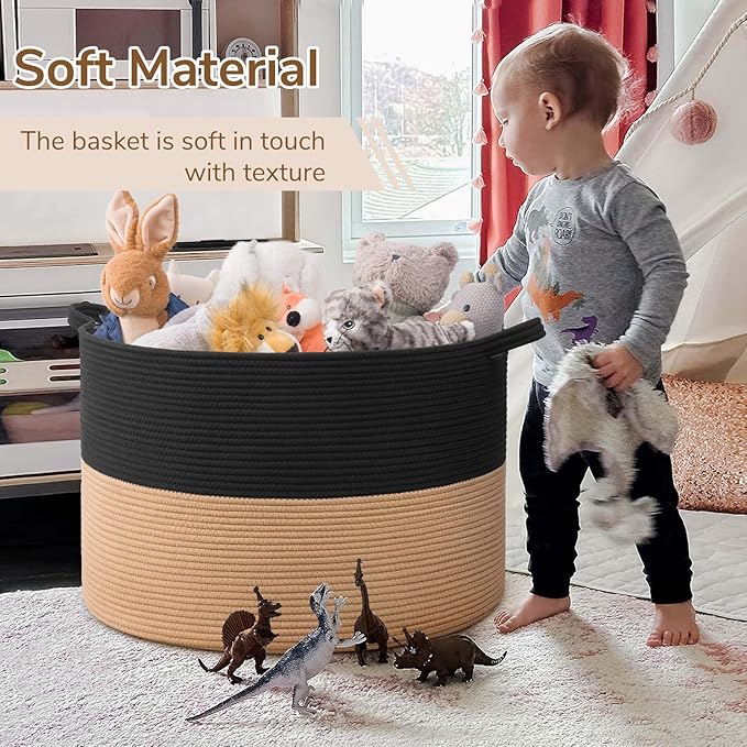 INDRESSME 115L Extra Large Cotton Rope Blanket Basket for Nursery, Boho Decor Baby Laundry Baskets for Kids Toy Organizer Sto
