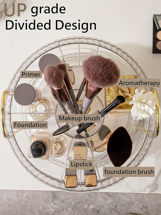Asayuee 360 Rotating Makeup Organizer,2 Tier Large Capacity Make Up Organizers and Storage,Skincare Perfume Vanity Organizers