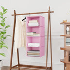 Hanging Closet Organizer, Easy Mount Foldable 4-Shelf Hanging Closet Wardrobe Storage Shelves, Clothes Handbag Shoes Accessor