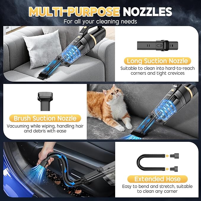 JONYJ Handheld Vacuum Cordless, 16000PA Strong Suction Hand Held Car Vacuum Cleaner, Portable Hand Vacuum Rechargeable with M