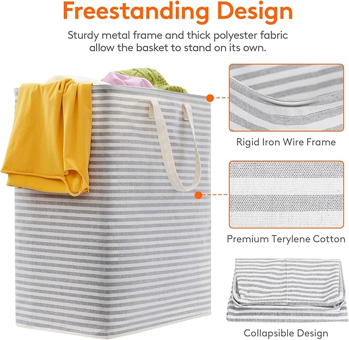 Lifewit 2 Pack Laundry Basket 100L Each, Collapsible Clothes Hamper with Reinforced Handles, Freestanding Waterproof Design f