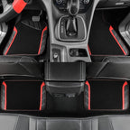 CAR PASS Leather Steering Wheel Cover and Waterproof Car Floor Mats,Microfiber Universal Car Combo Fit for 95% Sedan,SUV,Cars