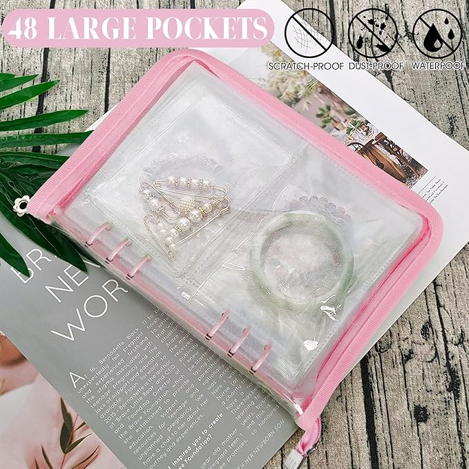 Bracelet Holder Travel Jewelry Organizer Case Transparent Jewelry Storage Book for Earring Necklace Ring with Small Clear Zip