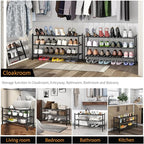 Long Shoe Rack, 3-Tier Bamboo Stackable Shoe Shelf Storage Organizer, Shoe Stand for Closet, Entryway and Hallway