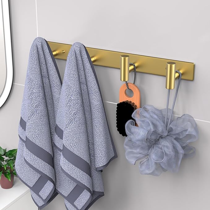 VAEHOLD Hat and Coat Wall Mount Rack - Hooks for Robes, Bags, Keys, and Towels - Bathroom Towel Hanger Organizer (Gold, “T“ S