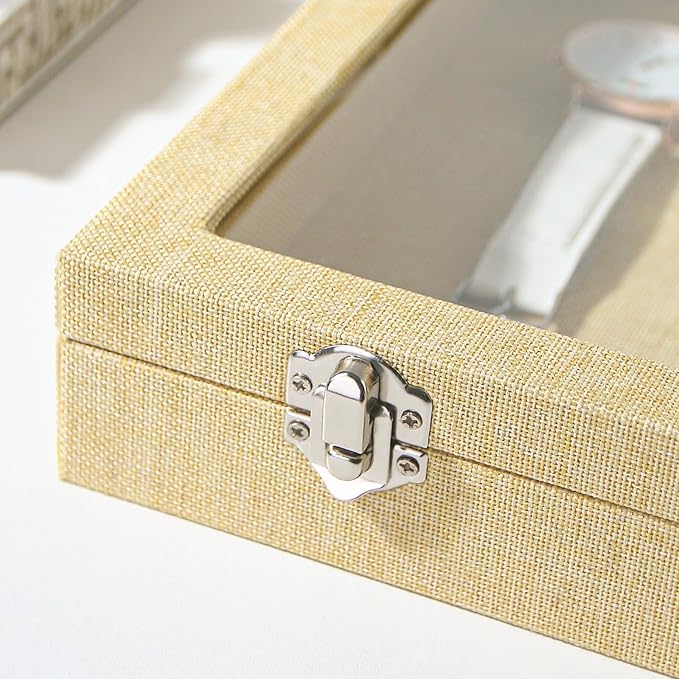 Coward Jewelry Organizer Box, Yellow Linen Blank Display Tray Case with Lid for Storage Necklaces Bracelets Rings Beads and J