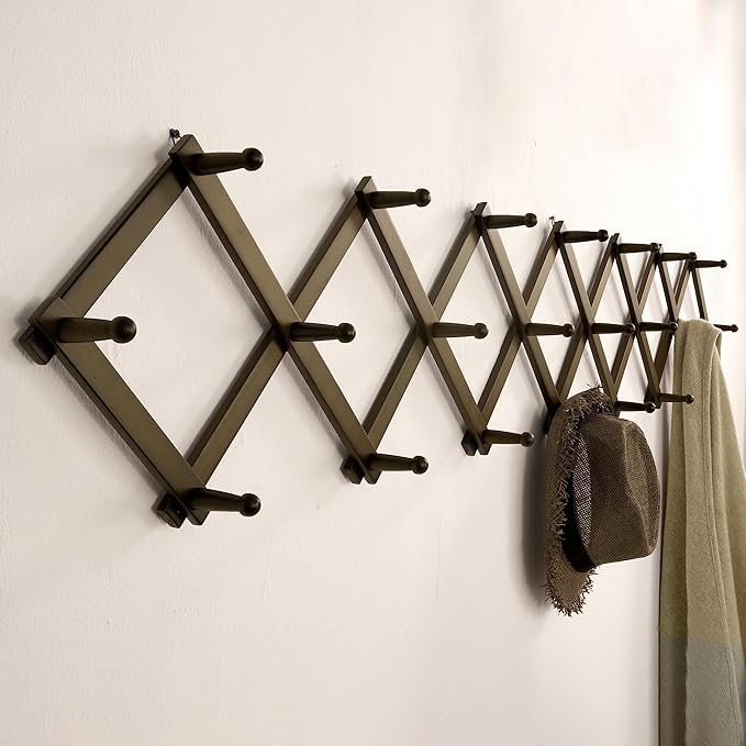 SKOLOO Accordion Wall Hanger with 22 Hooks, Modern Expandable Coat Rack Hat Rack for Wall, Solid Wooden, Dark Walnut Color