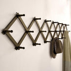 SKOLOO Accordion Wall Hanger with 22 Hooks, Modern Expandable Coat Rack Hat Rack for Wall, Solid Wooden, Dark Walnut Color