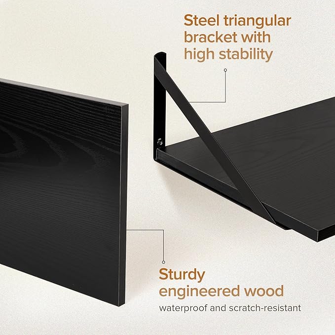 Deep Floating Shelves Wall Mounted, 30"x12" Black Wall Shelves with Brackets Set of 2 for Bedroom, Living Room, Bathroom, Kit
