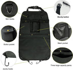 Black Car Seat Back Organizer with Multiple Pockets and Hooks