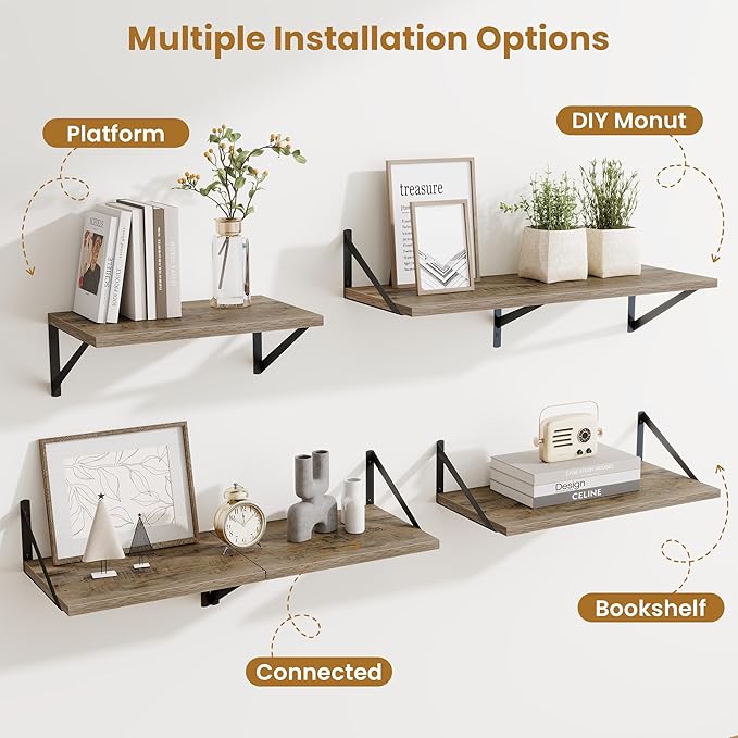 Deep Floating Shelves for Wall,36" Wx10 D Wood Wall Shelves with Metal Brackets,Hanging Storage Floating Shelf for Living Roo