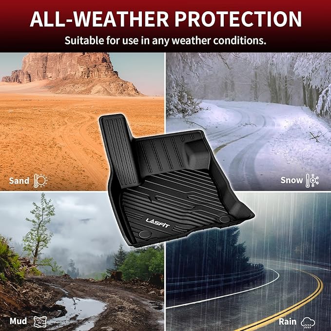 LASFIT Floor Mats for Ford Escape 2020-2025 2026 (NOT Fit Hybrid) TPE Custom Fit Car Floor Liners All Weather Protector, Front and Rear Mats, 3pcs Black