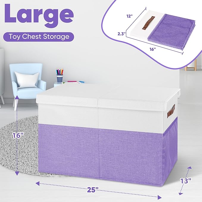 Mabahoo Large Toy Box, Collapsible Sturdy Storage Chest With Lids, Kids Toy Chest Storage Organizer Toddler Bin Boxes for Liv