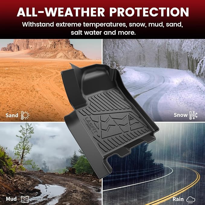LASFIT Floor Mats for Chevrolet Chevy Silverado EV 2024-2026 / GMC Sierra EV 2026 (Fit Without Multi-Flex Midgate, Not Fit with Multi-Flex Midgate), All Weather TPE Custom Fit Floor Mats for Cars