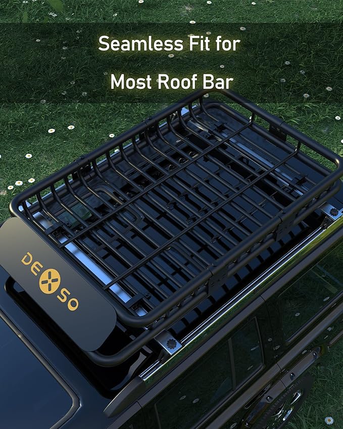 DEXSO 51" x 36" Universal Roof Rack Basket with Cargo Net, 200 Lbs Capacity Rooftop Cargo Carrier Basket, Heavy Duty Luggage Holder Rack for SUVs, Trucks, Vehicles