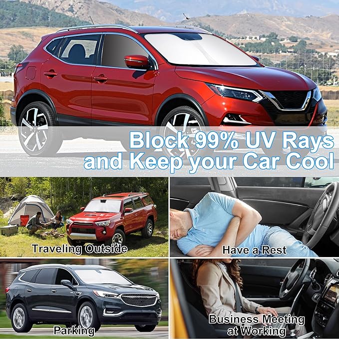 3PCS Car Window Shades Front Windshield Sun Shade Foldable Window Shade Custom Fit for 2014-2020 Nissan Rogue Accessories Car Shades for Front Windows Anti-UV Rays Block Heat