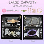 Travel Jewelry Organizer Case,Jewelry Bags for Traveling, Jewelry Binder with 24 Pcs Clear Zipper Velvet Pouches (Inner Pages