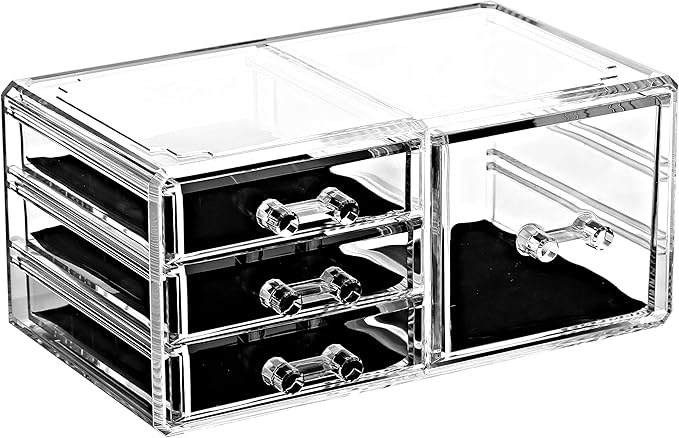 Ikee Design 5 Pcs Set Acrylic Makeup Organizer with 15 Drawers and Removable Top Lipstick Holders, Ideal for Make-up, Accesso