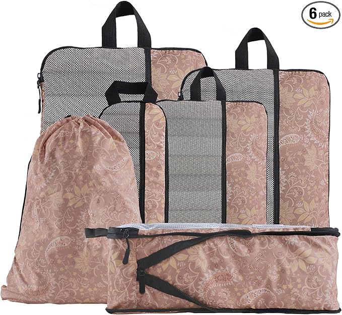 U+U 6 Set Compression Packing Cubes - Ultralight Travel Organizers with Laundry Bag, Space-Saving Suitcase Organizer, Expanda