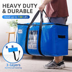 TAILI Extra Large Moving Bags, 2 Pack Blue Heavy Duty Totes for Storage with Visible Window, Wrap Around Handles, Storage Bag