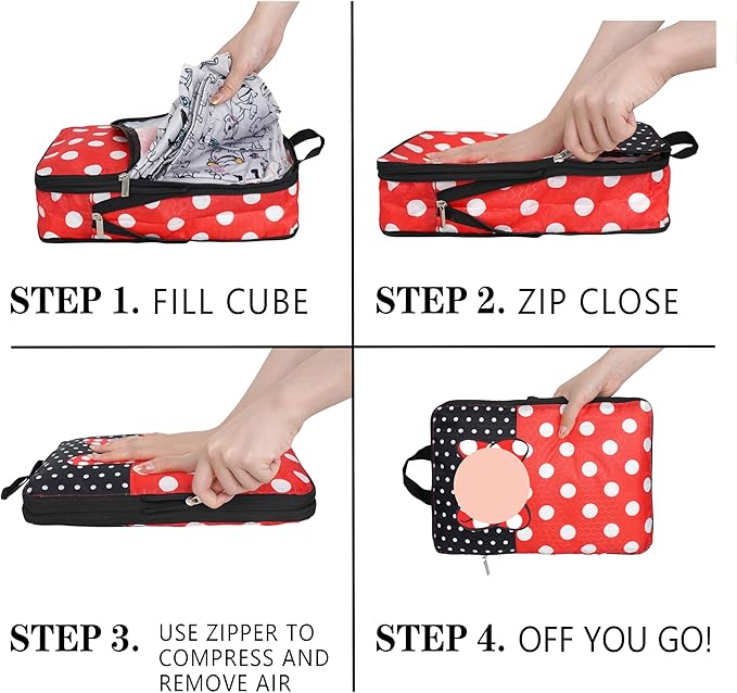 Compression Packing Cubes for Travel, 6 Set Red Dots Luggage Organizer, Lightweight Waterproof Expandable/Compression Bags Sm