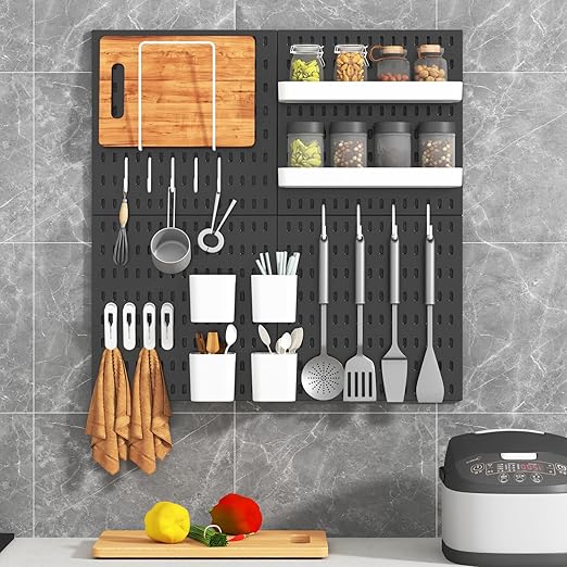 Pegboard Combination Kit, 4 Peg Boards Black Pegboard for Walls, Office Wall Organizer, Gaming Room Wall, Nursery Storage, 22