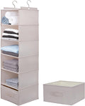 Large Hanging Sweater Organizer for Closet,Collapsible 6-Shelf Hanging Closet Shelves with Drawers, Washable (Beige -6 Shelf-