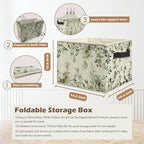 Watercolor Green Botanical Storage Box Bins, Rustic Cottagecore Flower Botanical Collapsible Storage Basket Organizer for Bed