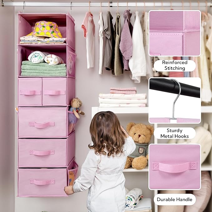 GRANNY SAYS Hanging Closet Organizers and Storage, 6 Shelves Closet Hanging Organizer with 6 Side Pockets, 5 Drawer Storage O
