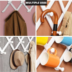 Amber Home Wood Accordion Wall Rack 17 Hooks (Pegs), Expandable Wall Mounted Hanger for Coat, Hat, Scarf, Coffee Mugs, X Shap