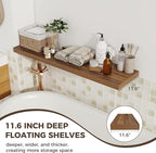 Fun Memories 12 Deep Floating Shelves for Wall, 48W x 12D Extra Large Floating Shelves Set of 2, Hanging Wood Wall Shelves fo
