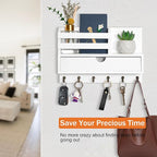 dreampossible Key and Mail Holder for Wall, Mail Organizer Wall Mount with 6 Hooks and Storage Drawer, Wooden Key Rack Hanger