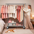 Heavy Duty Clothes Rack - Load 500 LBS, Rolling Clothing Rack for Hanging Clothes with Lockable Wheels & & Shelves, Extendabl