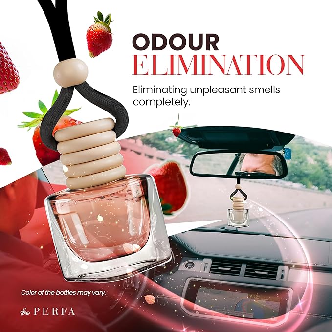 Car Air Fresheners for Women - Sweet Strawberry Fragrance | Pack of 2 Long Lasting Car Air Freshener | Odor Eliminator with E