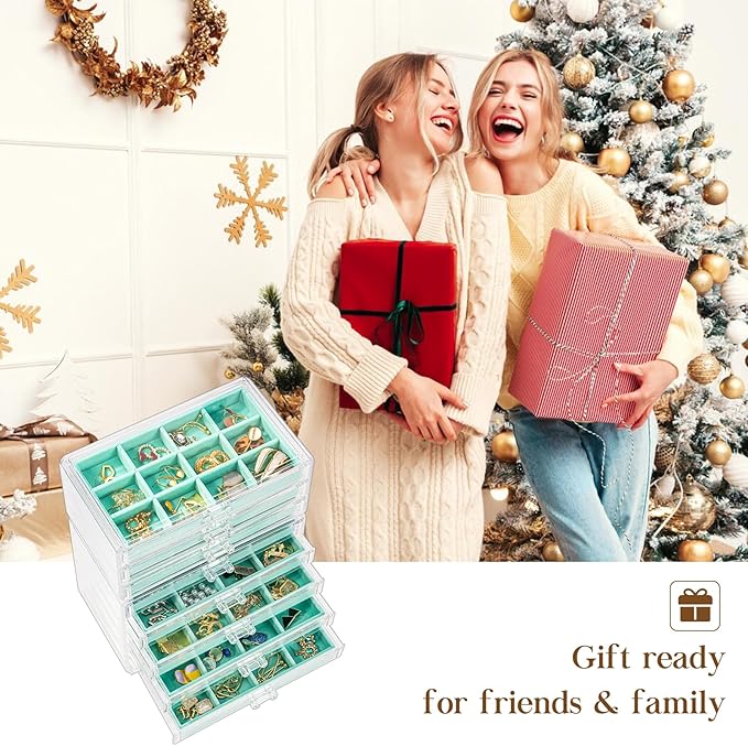 ProCase Earring Holder Organizer Jewelry Box with 8 Drawers, Acrylic Clear Earring Case with Adjustable Velvet Trays for Wome