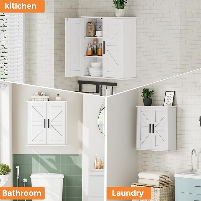 Homleke Bathroom Wall Cabinet, Over Toilet Storage Cabinet with Barn Doors and Adjustable Shelves, 3-Tier Medicine Cabinet Wa