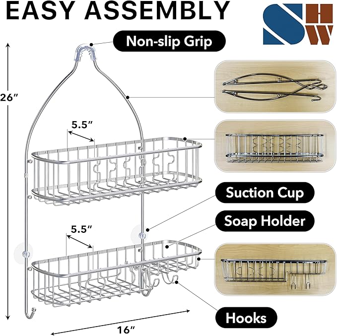 Simple Houseware Stainless Steel Bathroom Hanging Shower Head Caddy Organizer (26 x 16 x 5.5 inches)