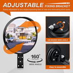 18-Inch Convex Security Corner Mirror - Adjustable Fixing Bracket, Wide Angle, Indoor and Outdoor Use - Ideal for Warehouse, Office, Industrial Areas, Parking Garage, Alleys and Driveways