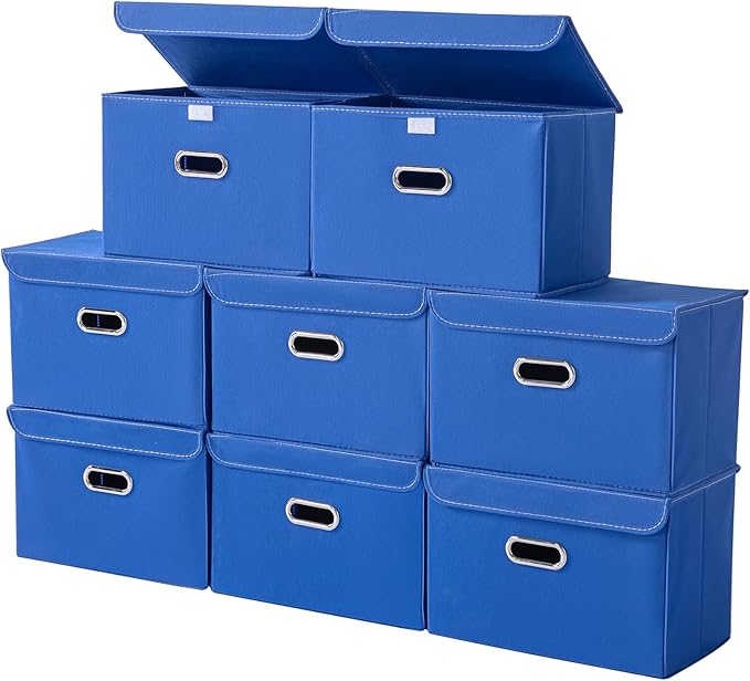 STOREONE Fabric Storage Cube Bins Foldable Organizer Container Collapsible Basket with Lids and Metal Handles, for Home, Bedr