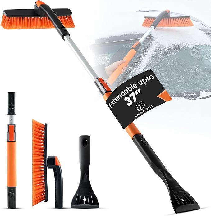 Utopia Home 31" to 37” Extendable Snow Brush for Car and Ice Scrapers for Car Windshield, 360° Rotation Brush Head Snow Broom for Truck and SUVs with Ergonomic Foam Grip