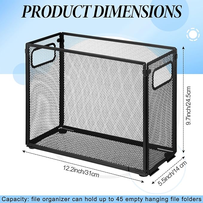 2 Pack Hanging File Holder, 10 Hanging Folders, Metal Mesh, Letter Size Folder Storage, Desktop Storage Cabinets, Office Scho