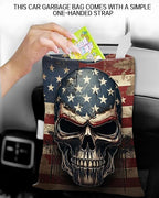 Car Trash Can, Durable Hanging Car Trash Garbage Bag, Cute Automotive Garbage Cans Organizer, American Flag Skull Print