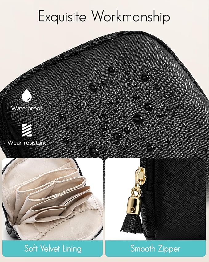 VLANDO Small Jewelry Travel Case,Travel Essentials for Women,Jewelry Pouch Bags with Zipper,Velvet Jewelry Organizer Storage 