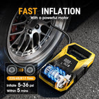 CARSUN Cordless Tire Inflator Portable Air Compressor, 150 PSI Portable Air Pump for Car Tires with Digital Dual Values Display, Tire Pump for Car, Bike, Motorcycle, Ball (with 7800mAh Battery)