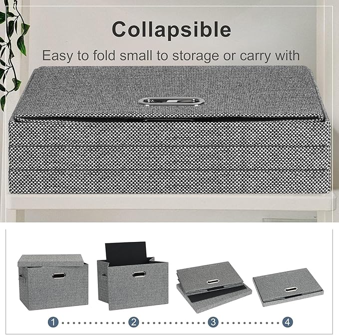 Graciadeco Large 17" 36 Quart Collapsible Stackable Storage Bins with Lids, 3 Packs Black and White Mix Linen Fabric Closet B