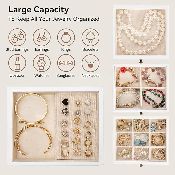 Jewelry Box for Women, Rustic Wooden Jewelry Boxes & Organizers with Mirror & Drawers,6 Layer Jewelry Organizer Box for Rings